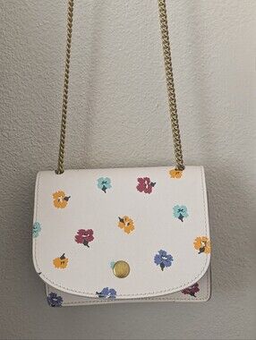 Madewell White Floral Mini Crossbody with Gold Chain